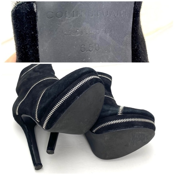 COLIN Stuart Zipper Suede Platform High Heel Boots In Black - Picture 9 of 9